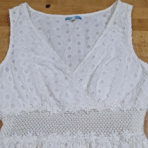 Anthropologie Leif Wom Sz 4 White Sleeveless Eyelet Lace Mesh Maxi‎ Dress Beach - Picture 1 of 12